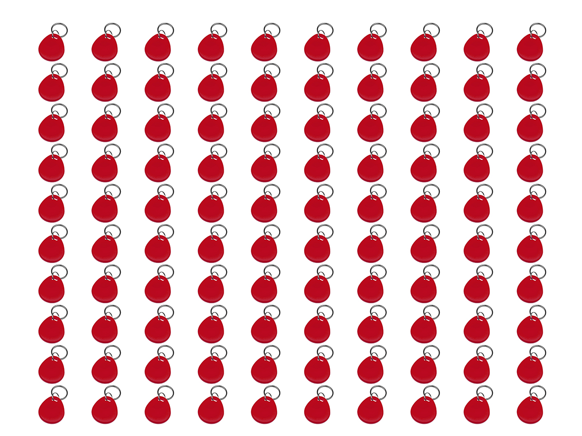 RFID Identifikační klíčenka s kroužkem - MIFARE HF 13.56 MHz - červená 100ks